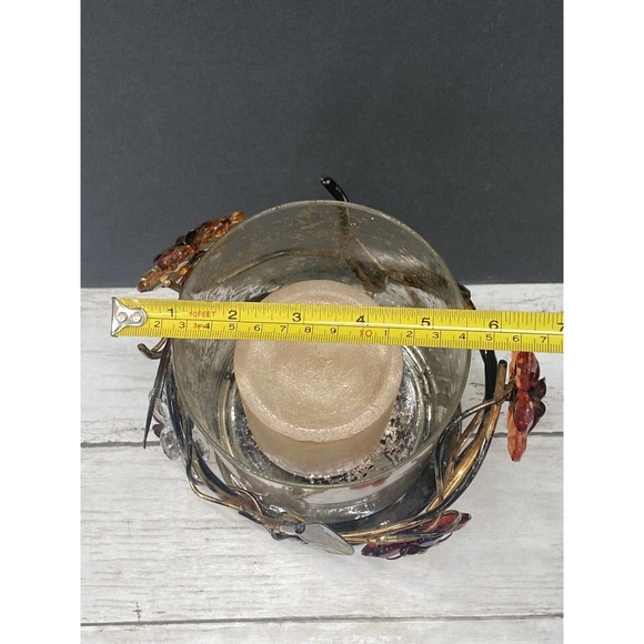 Vintage Gilded Metal Crystal Flowers Floral Design 3 Pc Pillar Candle Holder - Picture 7 of 11